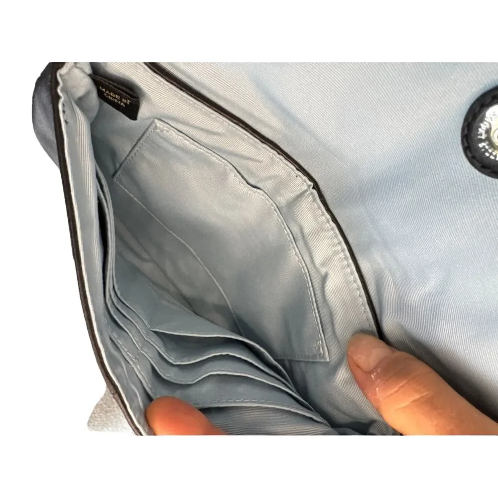 Coach Black Leather Fold‎ Over Clutch Wristlet Silver Hardware Credit Card Slots